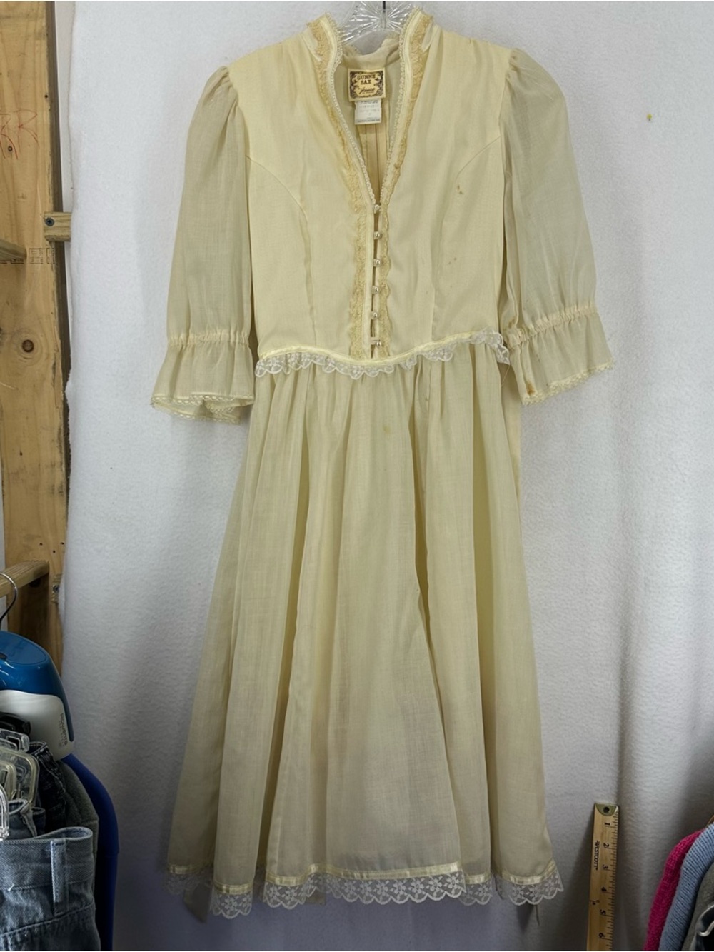 Gunne Sax 70s Vintage Wedding Dress Lace Womens Size 5 Cream